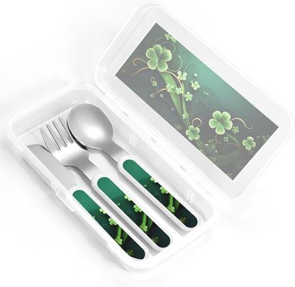 3-Piece Kids Silverware Set With Storage Case, Stainless Steel Reusable Children Safe Knife Spoon Fork Set Happy St Patrick'S Day Children Flatware Set For Kids Lunch Box