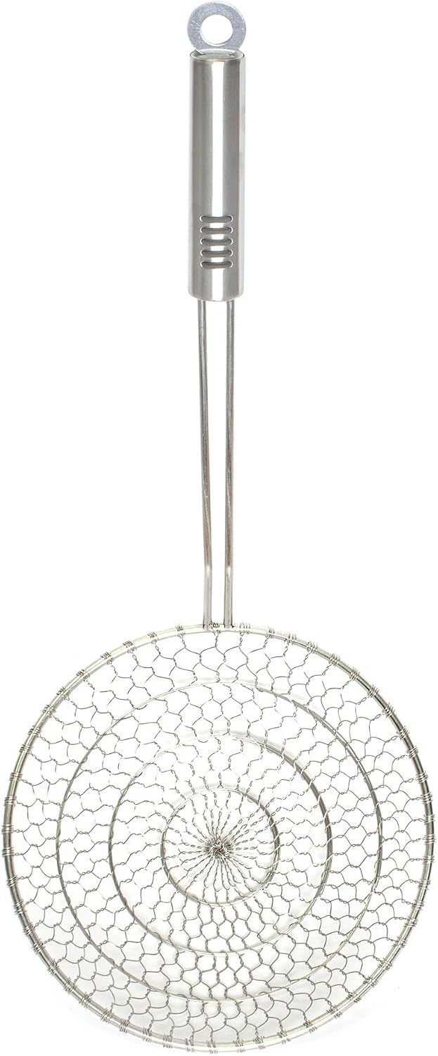 Helen's Asian Kitchen Deep Spider Strainer, 6-Inch Stainless Steel Mesh Basket With Bamboo Handle, For Noodles, Dumplings, Wontons, Deep Frying, And Draining Tasks