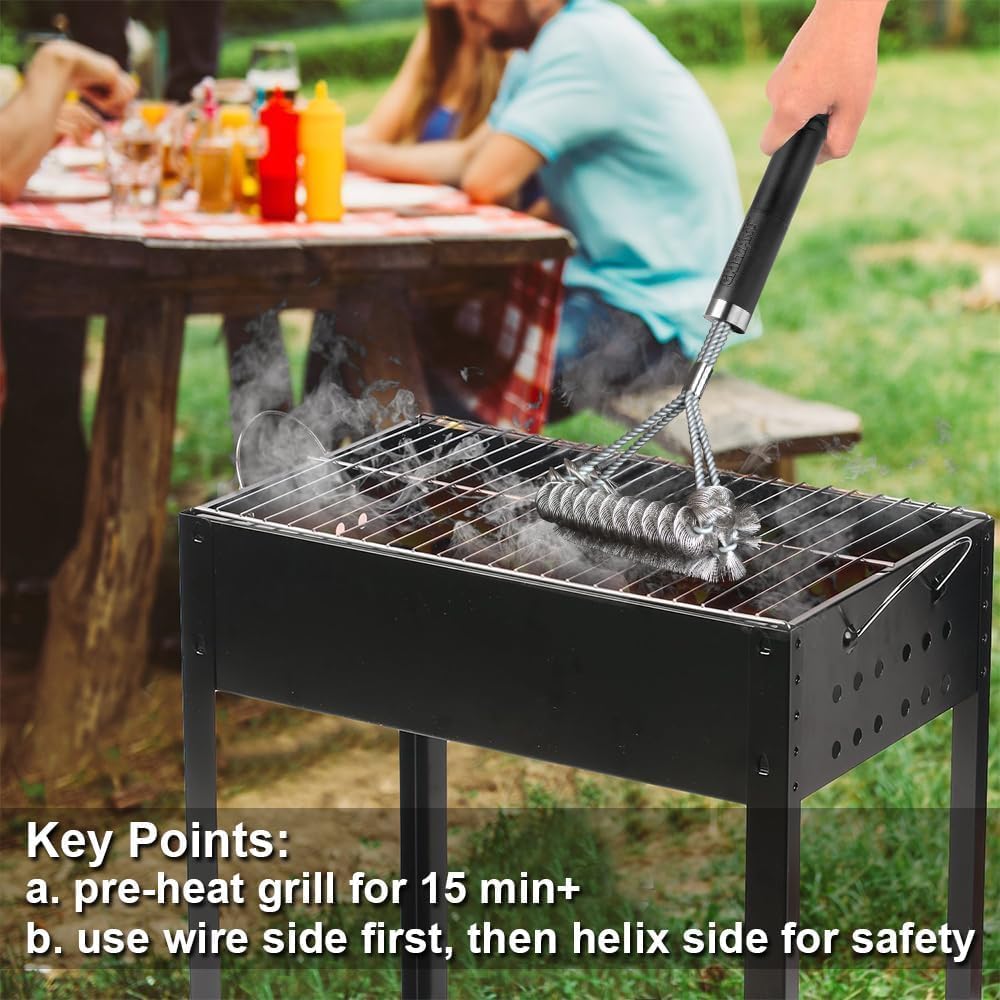 Grill Brush,BBQ Cleaner Accessories, Safe Wire Bristles Barbecue Cleaning Brush for Outdoor BBQ Grill, Gas & Charcoal Grilling Grates