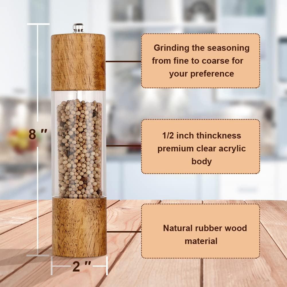 XWXO Salt and Pepper Grinder Set -8 Inches-Pack of 2 Premium Acrylic Manual