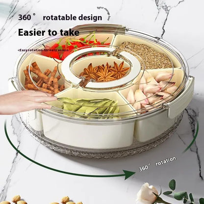 2 Pack Rotating Snackle Box Container with Lid and Handle | 6 Compartments Round Lazy Susan 360° Divided Serving Tray, Portable Clear Organizer for Fruit, Candy, Veggies, Charcuterie, Party & Picnic