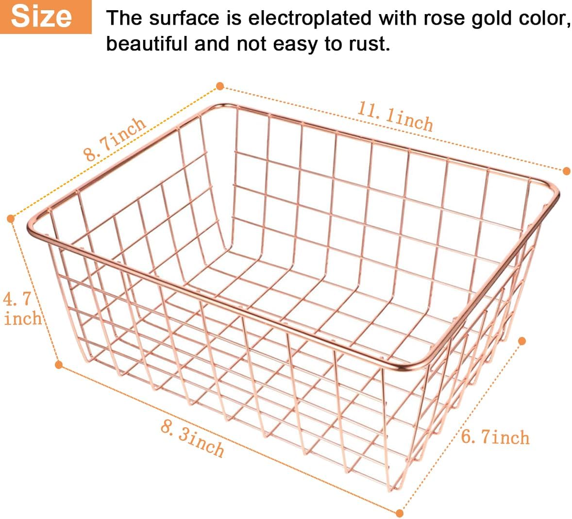 3 Pack Large Wire Baskets for Organizing 14.2'' Metal Wire Baskets with Built-in Handles, Wire Storage Basket Black Metal Freezer Organizer Wire Basket for Pantry, Cabinets, Bathroom