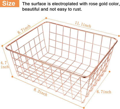 3 Pack Large Wire Baskets for Organizing 14.2'' Metal Wire Baskets with Built-in Handles, Wire Storage Basket Black Metal Freezer Organizer Wire Basket for Pantry, Cabinets, Bathroom