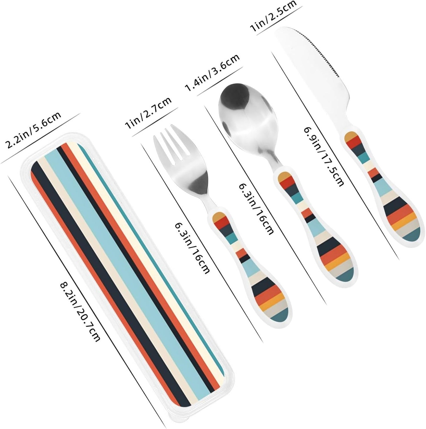 3-Piece Kids Silverware Set With Storage Case, Stainless Steel Reusable Children Safe Knife Spoon Fork Set Fashion Striped Children Flatware Set For Kids Lunch Box