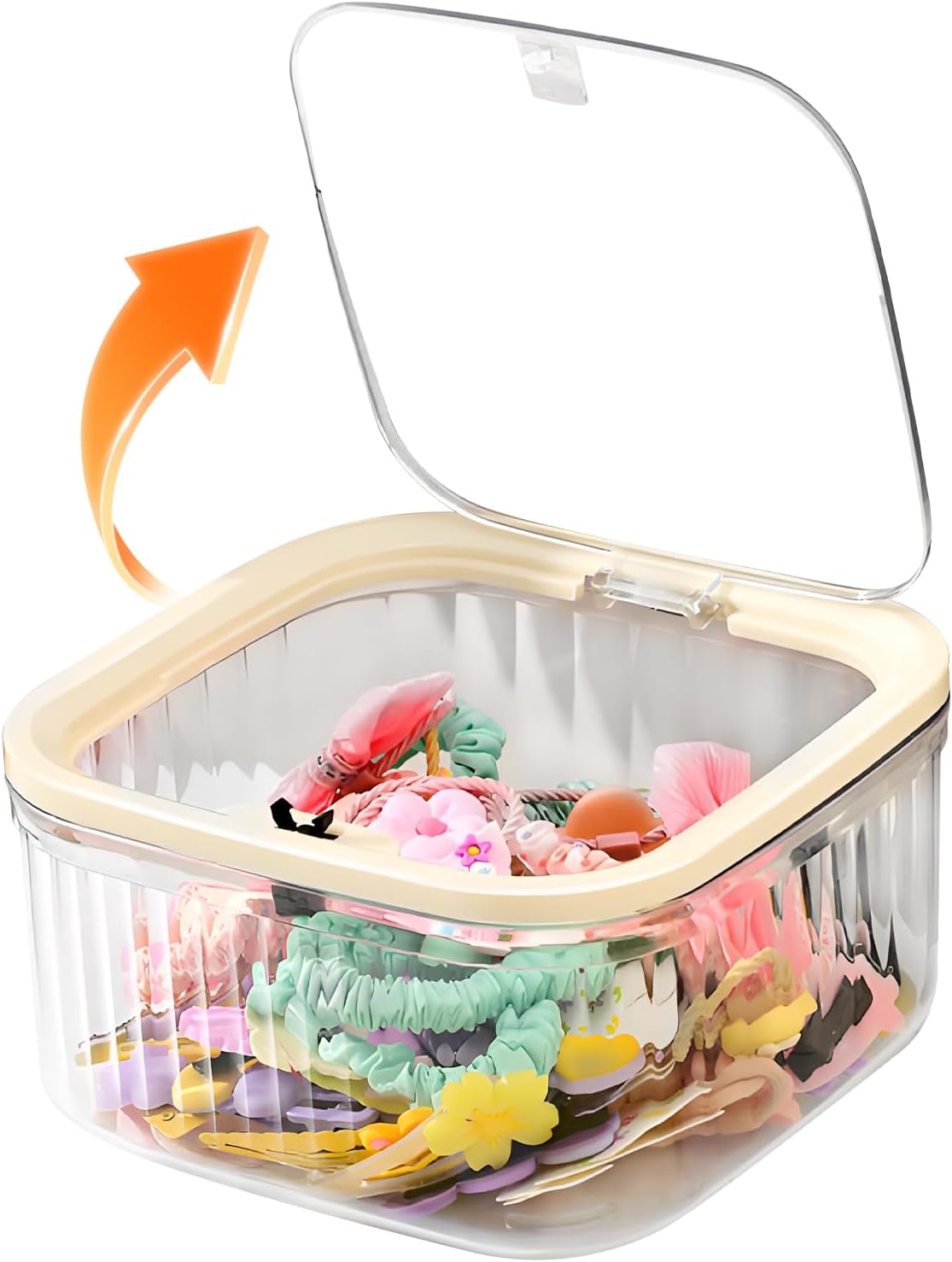 THMINS Hair Accessories Organizer for Girls,Small Plastic Storage Box with Lid for Kids Hair Clips,Ties,Bows&Jewelry,Stackable Dust-Proof Flip Top Container,Desktop Organizer(Clear)