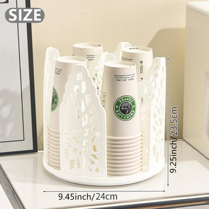 Rotating Paper Cup Dispenser Holder with 4 Compartments, Disposable Coffee Cup Storage & Lid Holder for Countertops, Kitchen, Coffee Stations (White)