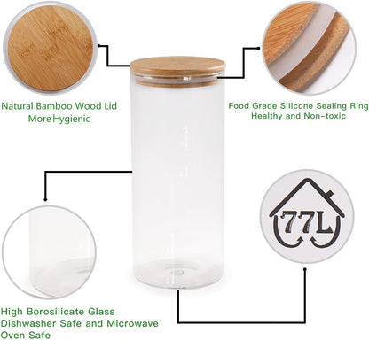 77L Glass Storage Containers with Lids [Multi-Size Set of 5], Airtight Glass Canisters for Kitchen & Pantry Organization, Clear Food Jars for Pasta, Cereal, Flour, Sugar, Coffee, Nuts & Snacks
