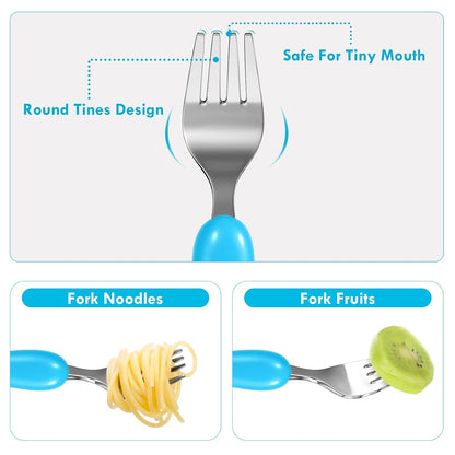 Lehoo Castle 6 Pieces Toddler Utensils, Kids Silverware for 2 3 4 Years Old, Stainless Steel Fork and Spoon Set with Plastic Handle, Safe Toddler Cutlery (Dinosaur)