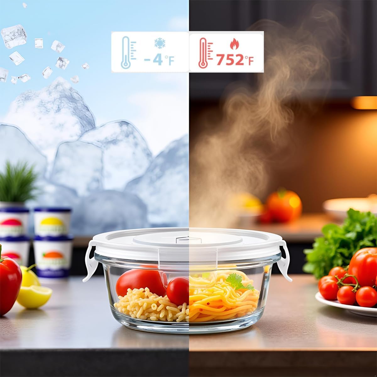 16oz Square Glass Food Storage Containers With Lids, 2 Cup Square Glass Food Containers With Lids, BPA free Small Meal Prep Bowls for leftovers, Dishwasher, Freezer Safe (8Pack)