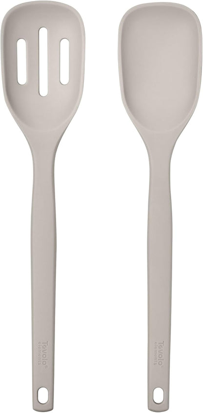 Tovolo Elements Silicone Spoon Set of 2 Mixing and Slotted Spoon Bundle for Non Stick Cooking Mixing Serving, Dishwasher Safe Heat Resistant Slotted Spoon and Mixing Serving Spoon, Oatmeal