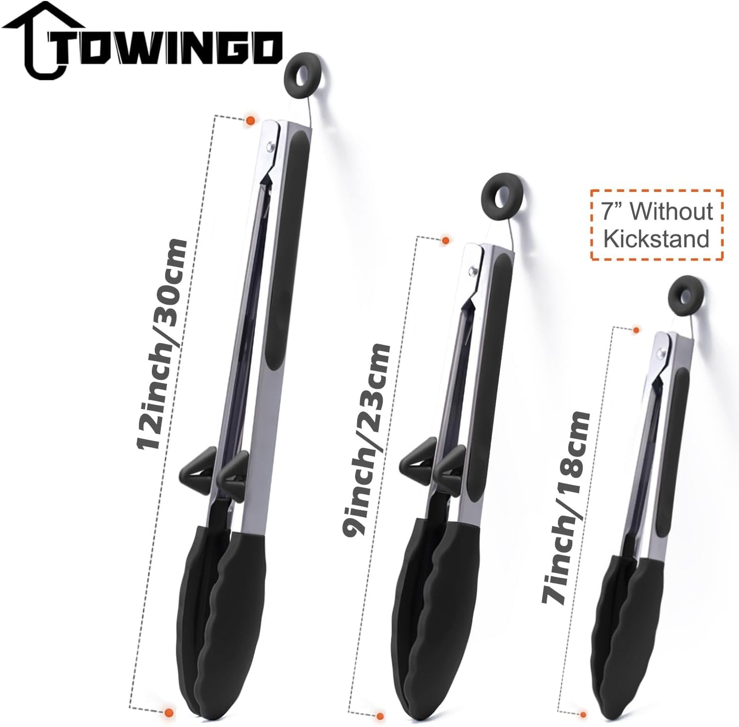 Silicone Tongs for Cooking, 3Pcs Stainless Steel Kitchen Tong with Silicone Tips, Heat Resistant Food Grade Small Serving Tong for BBQ Salad, Blue(7"+9"+12")