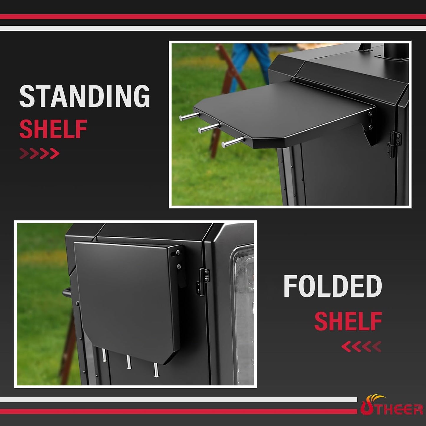 Pit Boss Pro Series II 4 Series Vertical Pellet Smoker Front Shelf, Folding Smoker Shelf for PBV4PS1 PBV4PS2, Grill Prep Table with 3 Hooks, Space Saving BBQ Shelf Attachment Pit Boss Accessories