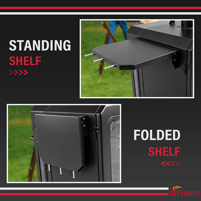 Pit Boss Pro Series II 4 Series Vertical Pellet Smoker Front Shelf, Folding Smoker Shelf for PBV4PS1 PBV4PS2, Grill Prep Table with 3 Hooks, Space Saving BBQ Shelf Attachment Pit Boss Accessories
