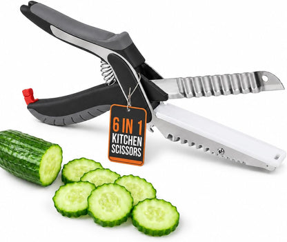 2 in 1 Kitchen Scissors for Food with Knife Sharpener (Grey)