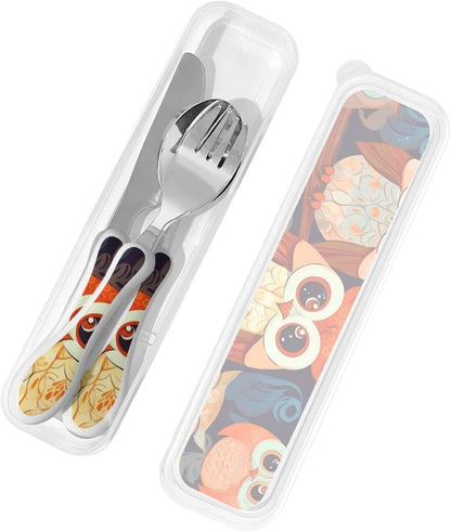 3-Piece Kids Silverware Set With Storage Case, Stainless Steel Reusable Children Safe Knife Spoon Fork Set Dolphin Children Flatware Set For Kids Lunch Box