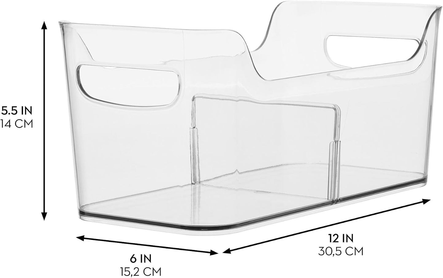 iDesign Divided Fridge Organizer Bin with Handles - Refrigerator or Freezer Bin - Clear