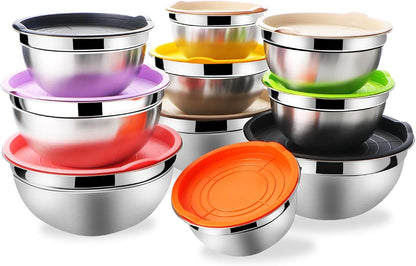 Lazycorner Stainless Steel Mixing Bowls with Airtight Lids Set of 7 Stainless Steel Bowls Set with 3 Grater Attachments Great for Serving & Baking