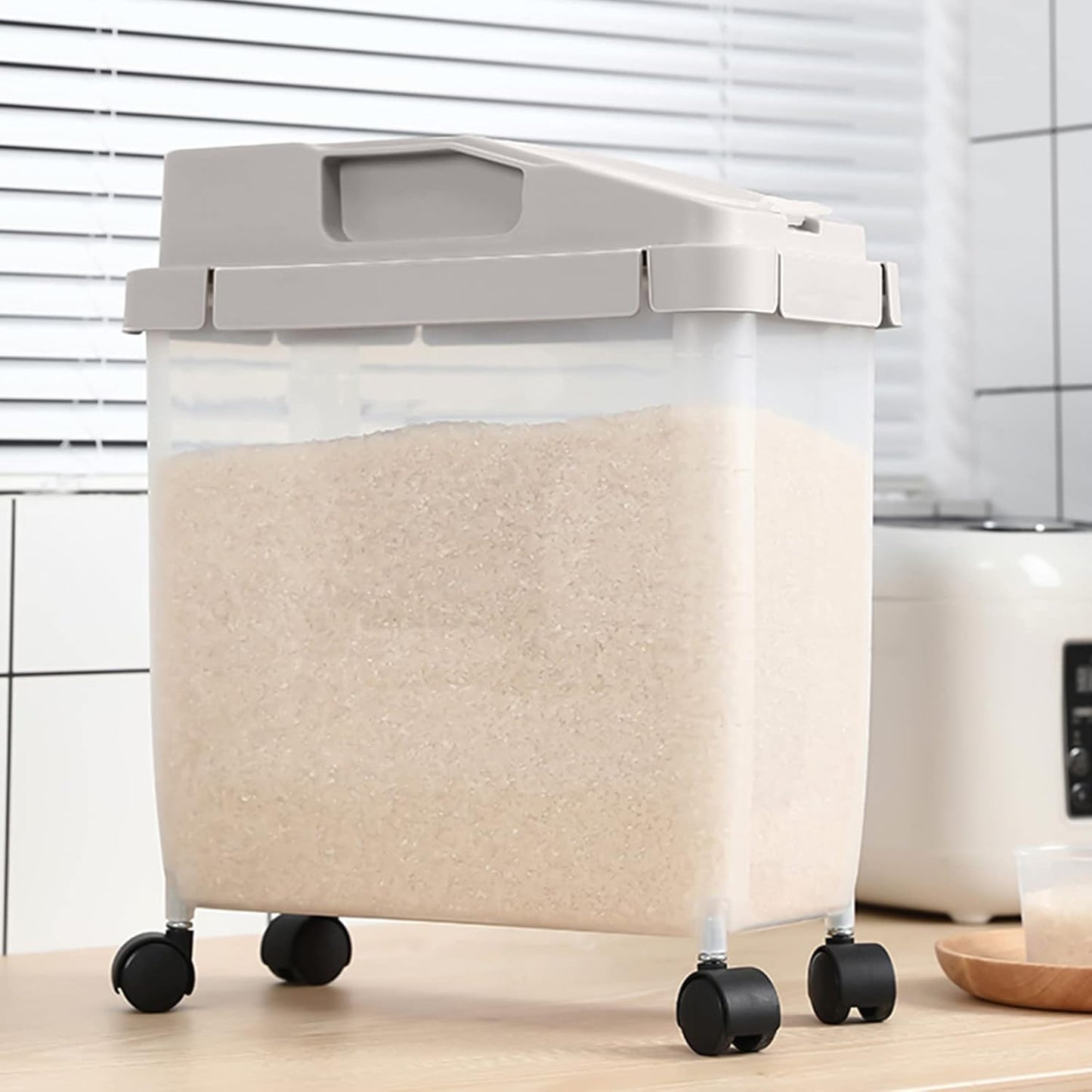 Rice Dispenser, Large Rice Container with Scale Measuring Cylinder, 2024 New Household Rice Storage Container with Time Scale, Cereal Dispenser Bucket, for Home Kitchen Pantry Organization