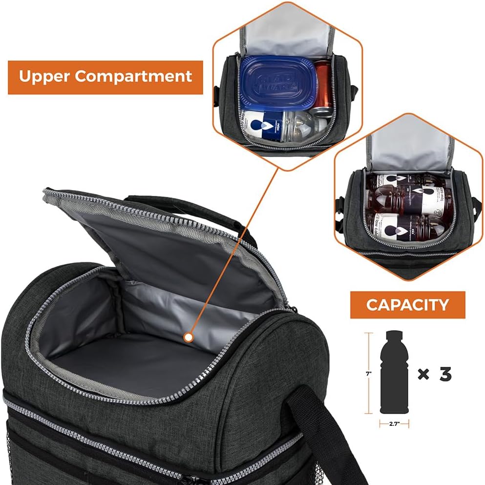 opux Insulated Lunch Bag for Men Women, Double Decker Leakproof Lunch Box Cooler Tote with Shoulder Strap, Large Lunchbox for Work School Travel Meal Prep, Adults Kids Boys Girls, Green, 16 Cans