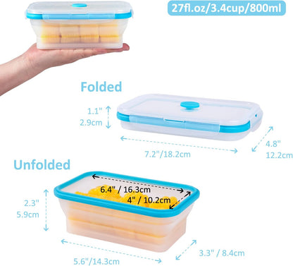 Collapsible Food Storage Containers with Lids, 4 Pack, 40 oz Silicone 1-Compartment Meal Prep Containers Reusable, Lunch Bento Boxes for Adults, Microwave Freezer Dishwasher Safe, BPA-Free, Black