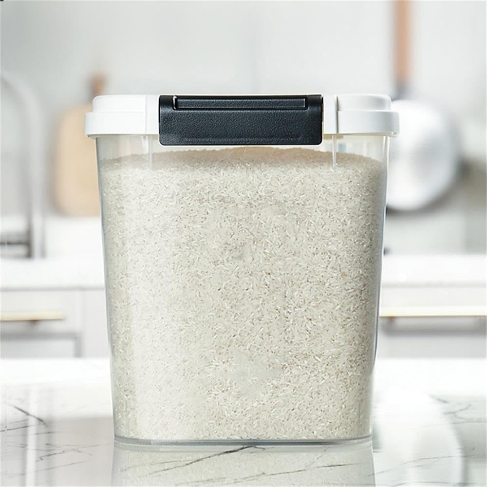 HANAMYA 40 LB Rice Storage Container with Measuring Cup, BPA free, For Rice | Grain | Pet Food | Flour, 1 count, Clear & Black