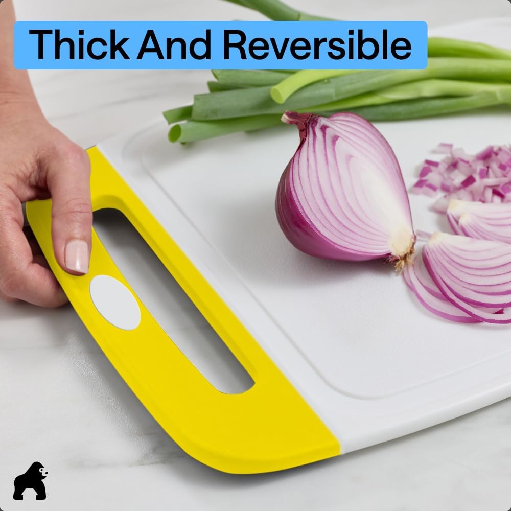 GORILLA GRIP BPA-Free Reversible Kitchen Cutting Board Set of 3, US Designed, Nonporous, Juice Grooves Catch Liquid, Slip Resistant Border, Dishwasher Safe, Durable Large Food Chopping Boards, Black
