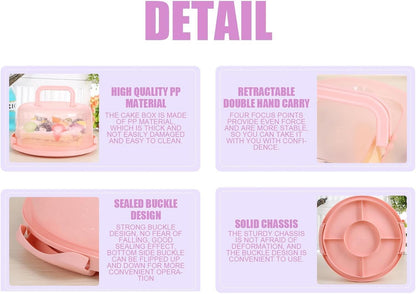 Cake Container, Round Cake Containers for 10 Inch Cakes, Portable Cakes Carrier with Lid and Handle, Dustproof Cupcake Holder, for Transport Pies Nuts Fruit Pie Muffin Pizza Desserts