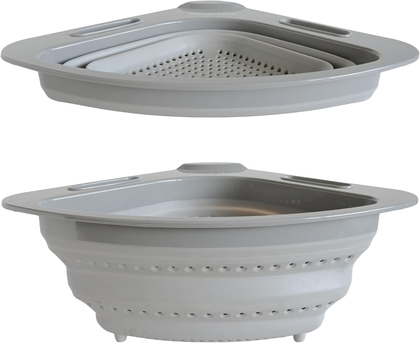 Collapsible Corner Colander – Space-Saving Over Sink Strainer, 3.5 Qt, Grey