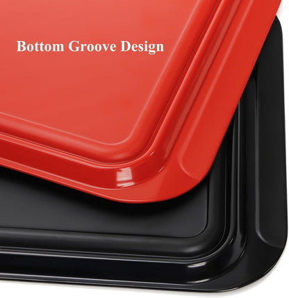 DEAYOU 2 Pack Grilling Prep and Serve Trays, 17" x 10.5" BBQ Platters for Cooked and Raw Meat, Melamine Serving Trays for Food, Outdoor, Grill Accessories, Dishwasher Safe, Black and Red