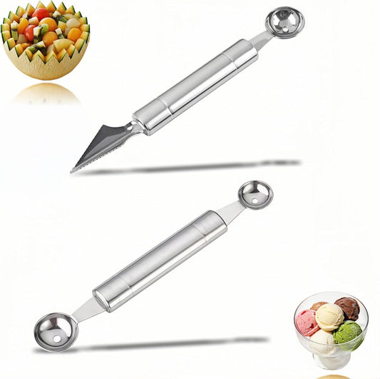 2PCS Stainless Steel Melon Baller Dual-Size Scoop Carving Knife for Fruit