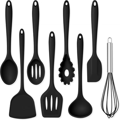 TeamFar Silicone Cooking Utensils Set, 8 PCS Kitchen Utensils Set, 446°F Heat Resistant, Turner, Spatula, Spoon, Whisk, Kitchen Cooking Gadgets Tools for Nonstick Cookware, Dishwasher Safe-Khaki