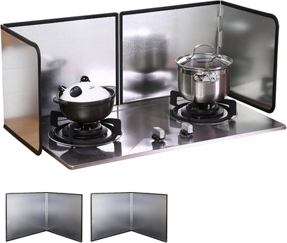 4 Sided Grease Splatter Guard Foldable Splatter Guard for Stove Stainless Steel Oil Splatter Screens Backsplash for Wall Gas Range Frying Pan Camping (11.8×31.5×15.7inches)