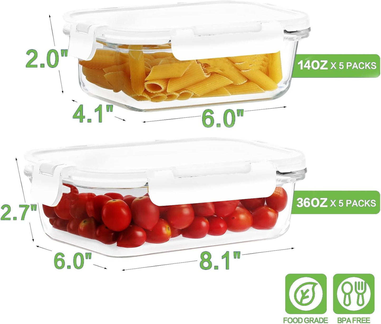 10 Pack Borosilicate Glass Meal Prep Containers with Locking Lids, Glass Food Storage Containers Set, Airtight Lunch Bento Boxes, BPA-Free & Leak Proof, 36oz & 14oz, Freezer, Oven Safe-Pink