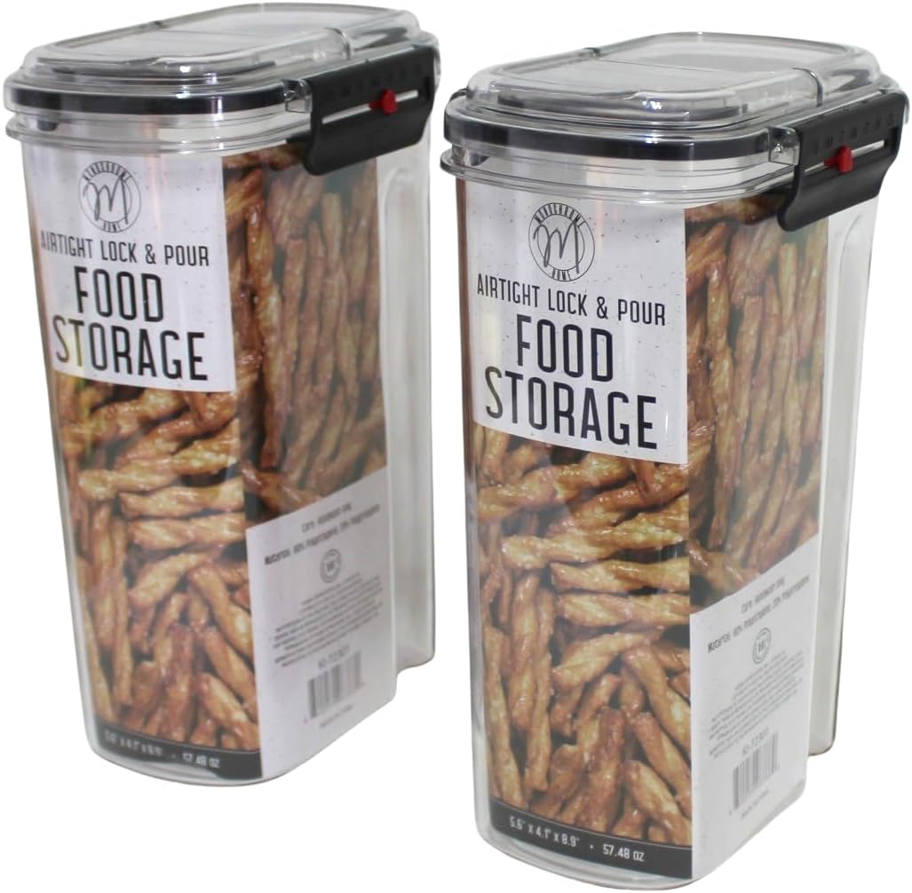 2-Pack Medium-Size Airtight Lock & Pour Food Storage Containers – 1 Quart (6 Cups) BPA-Free Dispensers for Snacks, Cereal, Candy, Dog Treats, and Dry Goods – Easy Grip & Flip-Top Lid