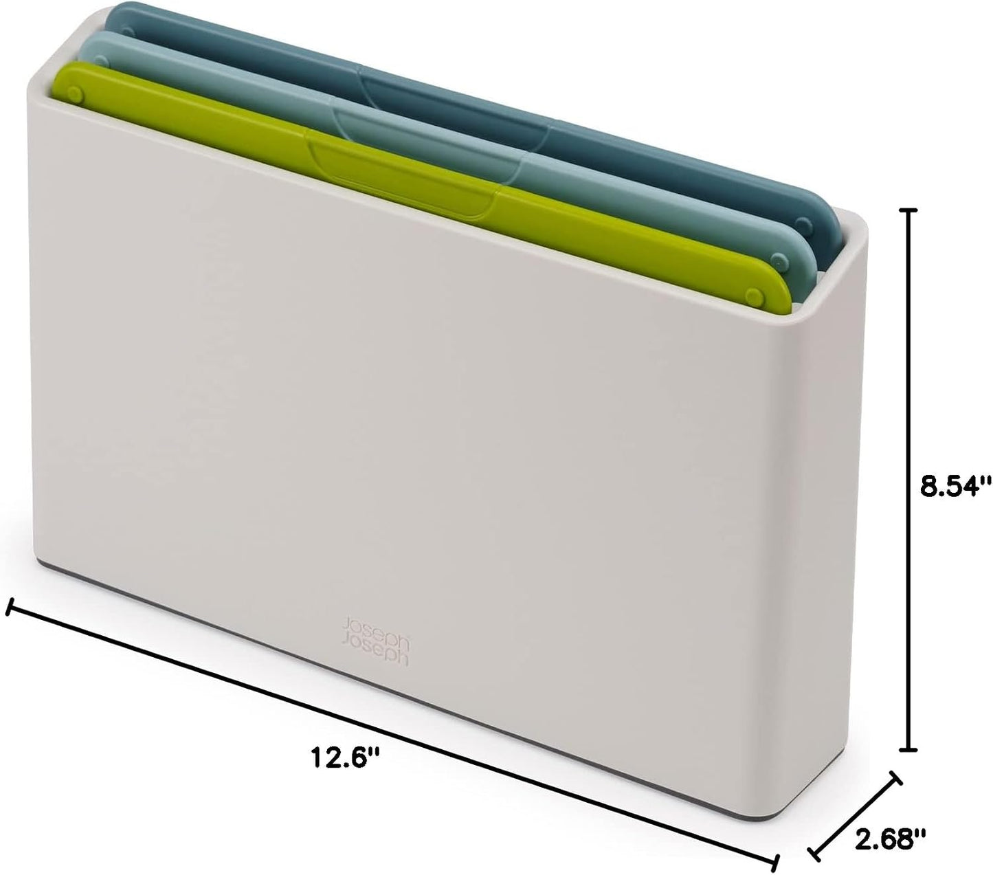 Joseph Joseph Duo 3-Piece Colour Coded Chopping Board Set with Slimline case for organised Storage, Opal