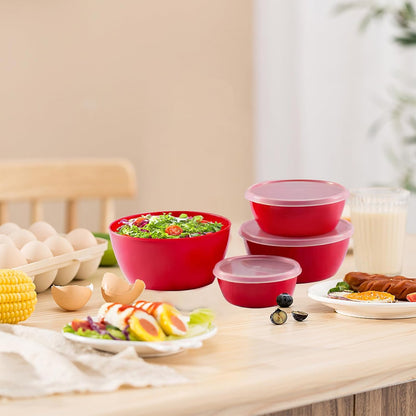 4-Piece Classic Plastic Prep Bowls with Lids, Nesting Plastic Small Mixing Bowl Set for Mixing, Baking, Prepping, Cooking and Serving Food, Microwave and Dishwasher Safe (Yellow)