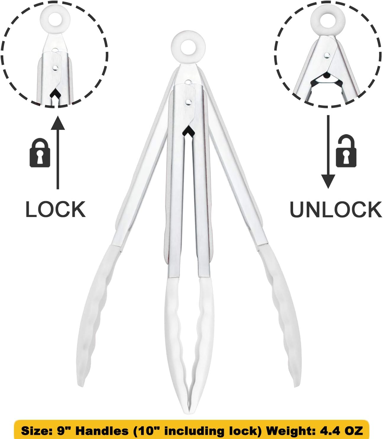 HINMAY Stainless Steel Kitchen Tongs 9-Inch Cooking Tongs, Set of 3
