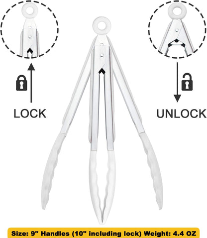 HINMAY Stainless Steel Kitchen Tongs 9-Inch Cooking Tongs, Set of 3