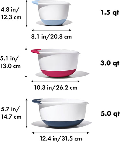 OXO Good Grips 3-Piece Plastic Mixing Bowl Set - Cadet Blue, Tower Gray, Jade, Small, Medium, Large