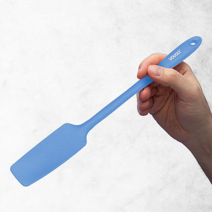 VOVOLY Silicone Jar Spatulas, Long Handle Jar Spatulas, 600ºF Heat Resistant Small Spatula, Seamless Design, Stainless Steel Core, BPA Free Spoonula (3, Mixed)