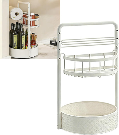 Rotating Condiment Rack with Detachable Holder Easy Assembly Seasoning Bottle Stand for Kitchen or Outdoor BBQ Use Easy Assembly Condiment with Nonslip Base Two Storage Layers for Cabinet or Outdoor