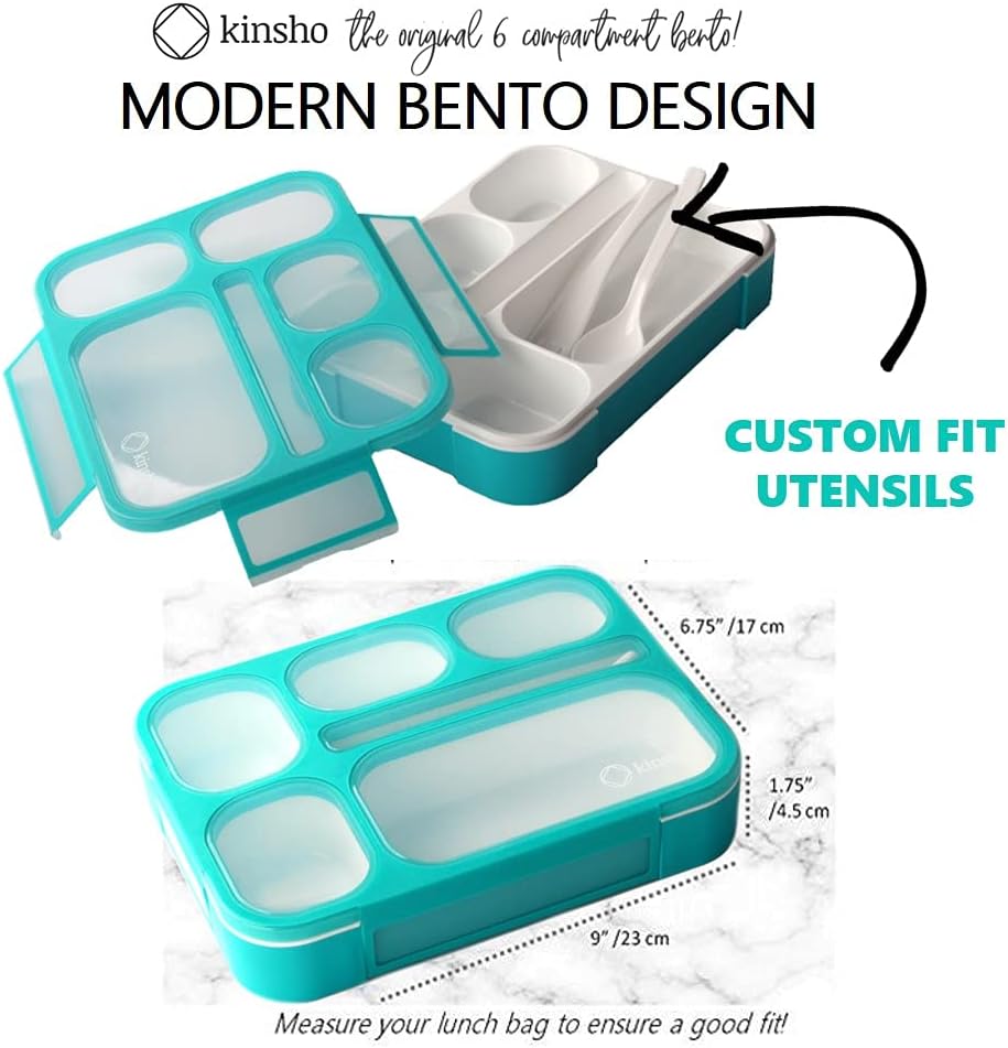 kinsho Bento Lunch-Box Set for Kids includes Snack Container | 6 and 3 Compartment Boxes Leakproof School Bentos, Meal Portion Control Containers, Boys Girls Adults, Navy Blue Large + MINI 2 Pack Set