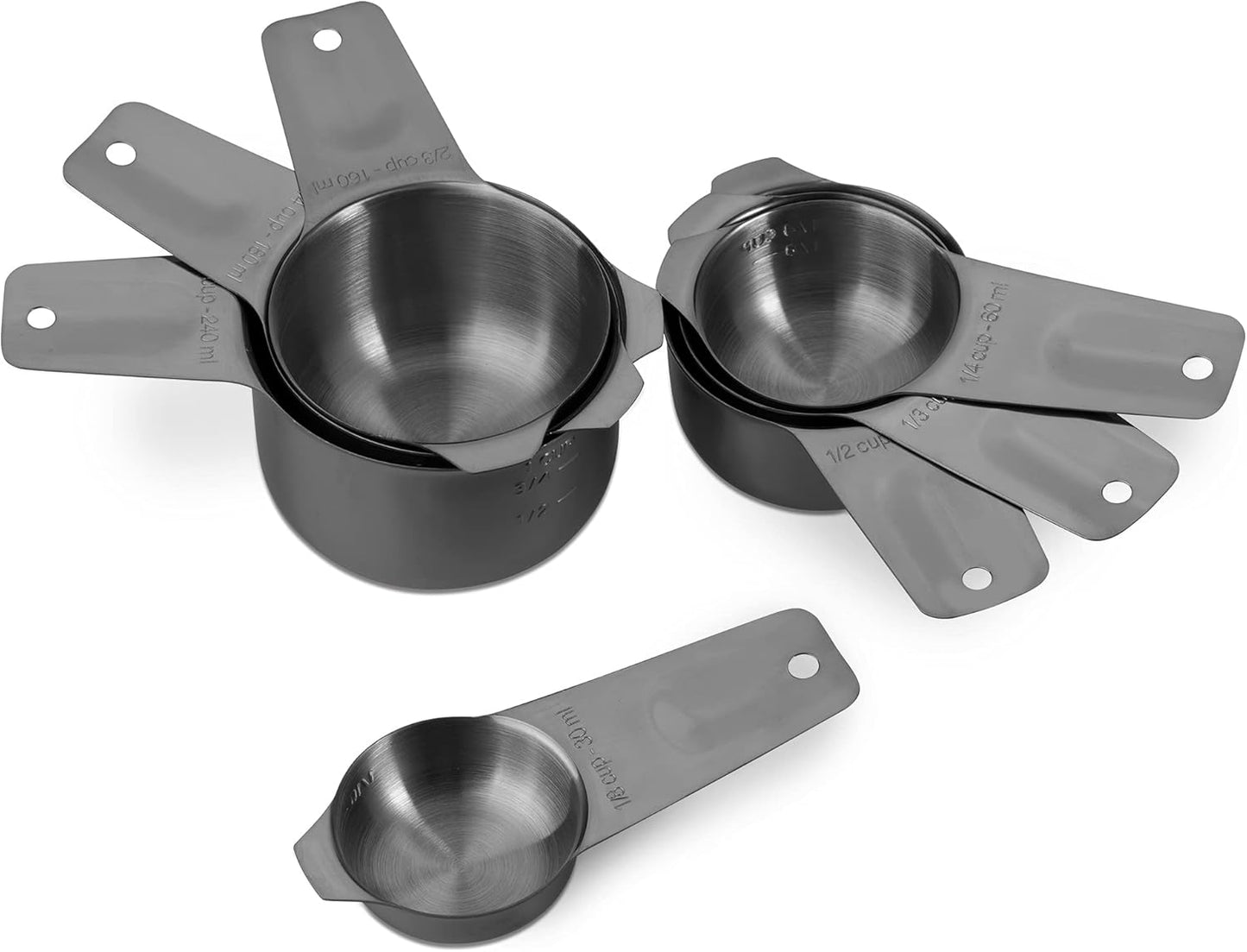 13-piece Measuring Cups and Spoons Set, 18/8 Stainless Steel Heavy Duty Ergonomic Handle with Ring Connector, Silver