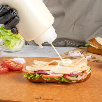 Restaurantware 32oz. FIFO Inverted Plastic Squeeze Bottle with Refill and Dispensing Lids - First In First Out - Perfect for Restaurants, Catering, and Food Trucks - box