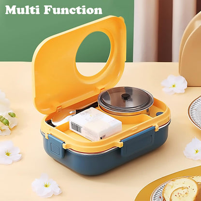 3 Compartments Bento Lunch box with Soup Bowl, Insulated Lunch Bag and Portable Utensils, Stainless Steel Camera Lunch Containers，Leak Proof Bento Box for Kids Adults Men Women…