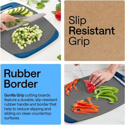 GORILLA GRIP BPA-Free Reversible Kitchen Cutting Board Set of 3, US Designed, Nonporous, Juice Grooves Catch Liquid, Slip Resistant Border, Dishwasher Safe, Durable Large Food Chopping Boards, Black