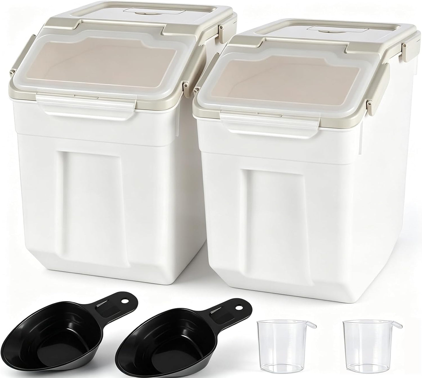Saim Flour Storage Container Bin 25lbs (2 Pack), BPA Free Rice & Food Dispenser with Lid, Measuring Cup & Scoop - Kitchen Pantry Organizer for Grain, Cereal, Dog Food, Baking Supplies - Dark Blue