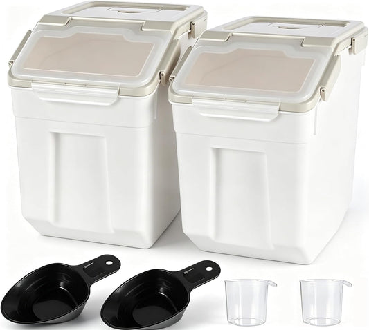 Saim Flour Storage Container Bin 25lbs (2 Pack), BPA Free Rice & Food Dispenser with Lid, Measuring Cup & Scoop - Kitchen Pantry Organizer for Grain, Cereal, Dog Food, Baking Supplies - Dark Blue