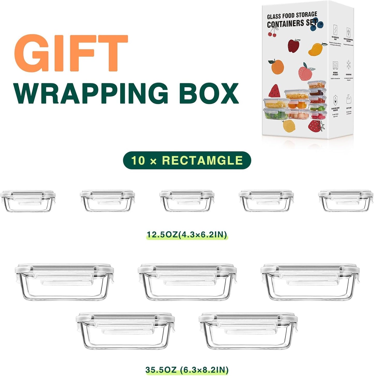 Glotoch glass meal prep containers food storage containers with lids, 5 pack of ultra-durable borosilicate, Leak-proof lunch boxes, Oven, microwave, freezer and dishwasher safe