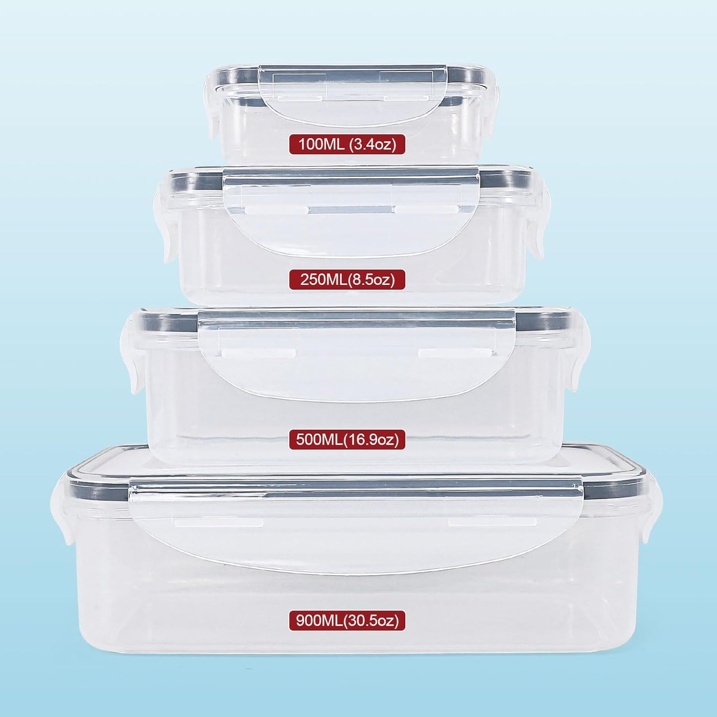 4 PCS Food Storage Containers with Lids - 100% Leak-Proof Plastic Meal-Prep Containers for Kitchen Storage and Dining out, BPA-Free, Dishwasher & Microwave Safe (Rectangle)
